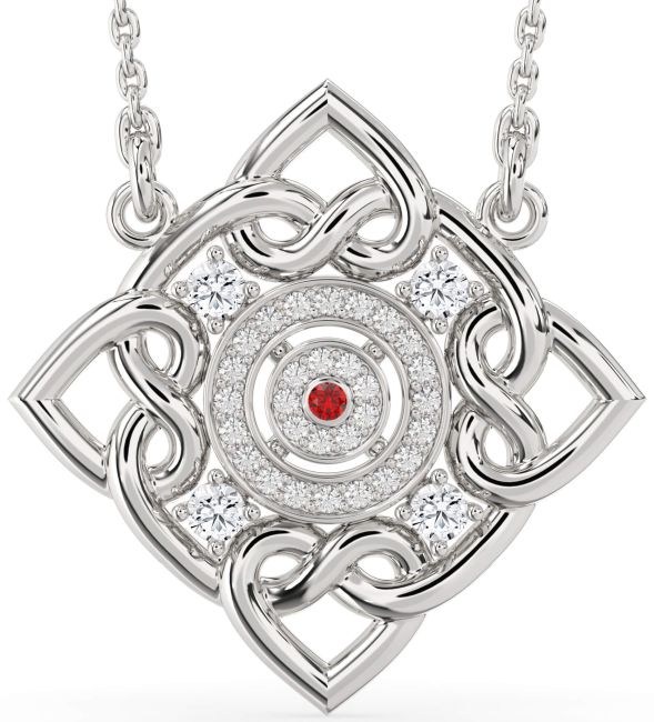 Large Diamond Ruby Platinum Heart Infinity Necklace