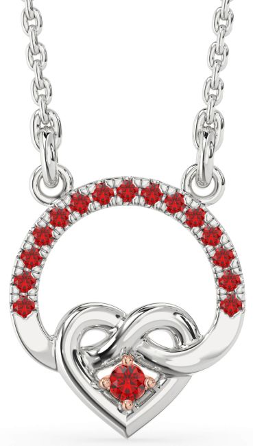 Ruby White Rose Gold Heart Infinity Necklace