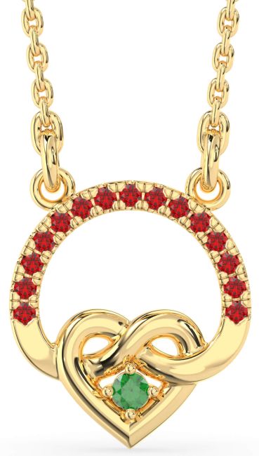 Emerald & Ruby Gold Heart Infinity Necklace