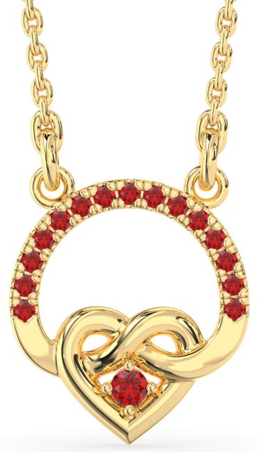 Ruby Gold Heart Infinity Necklace