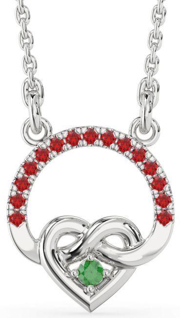 Emerald & Ruby Platinum Heart Infinity Necklace