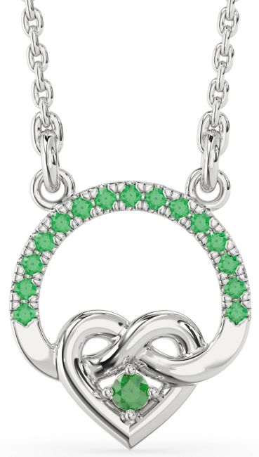 Emerald Platinum Heart Infinity Necklace