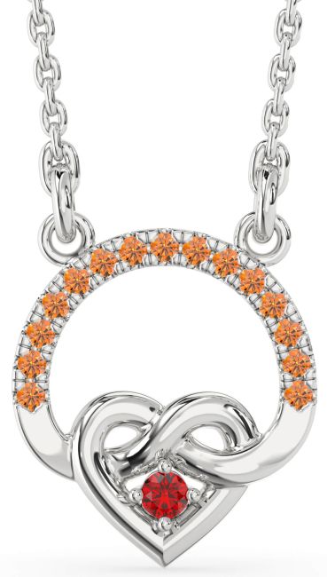 Ruby & Citrine Silver Heart Infinity Necklace