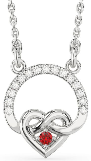 Diamond & Ruby Silver Heart Infinity Necklace