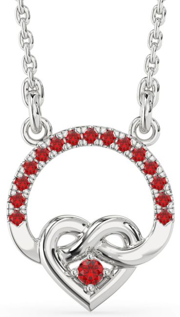 Ruby Silver Heart Infinity Necklace