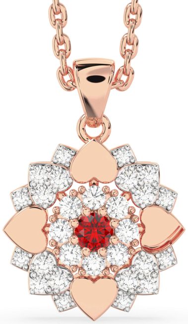 Diamond Ruby Rose Gold Flower Necklace