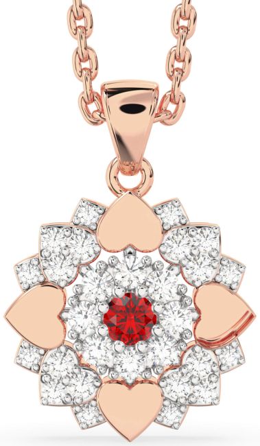 Diamond Ruby Rose Gold Silver Flower Necklace