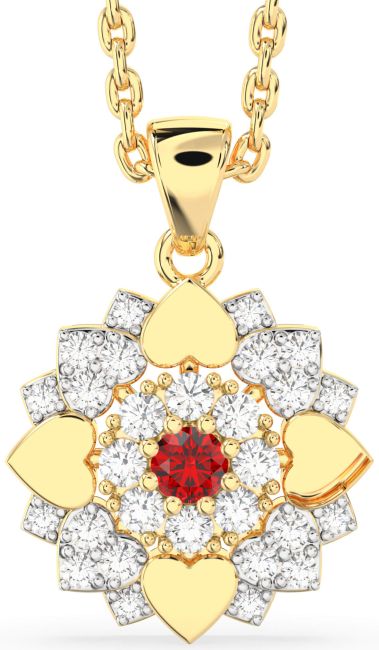 Diamond Ruby Gold Flower Necklace
