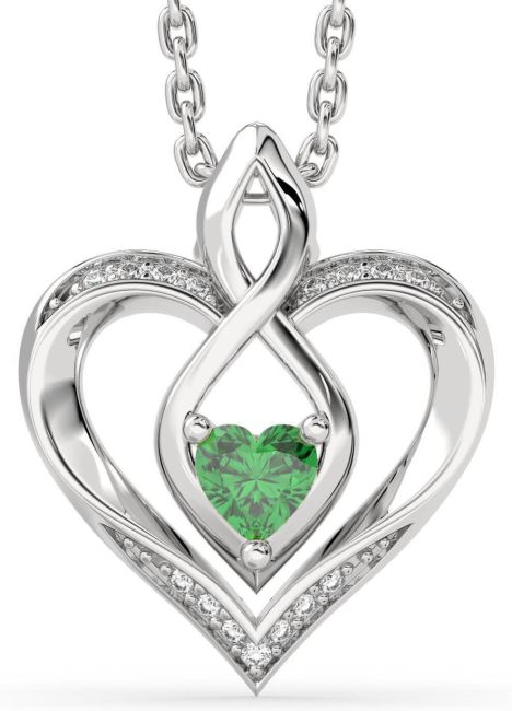 Diamond Emerald Platinum Heart Infinity Necklace