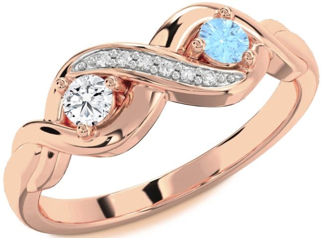 Diamond Rose Gold Silver Infinity Round Two Stone Promise Ring