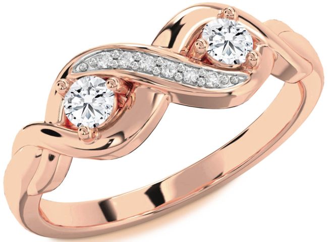 Diamond Rose Gold Silver Infinity Round Two Stone Ring