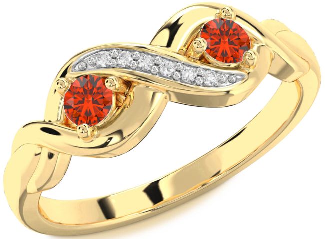 Diamond Fire Opal Gold Infinity Round Two Stone Ring