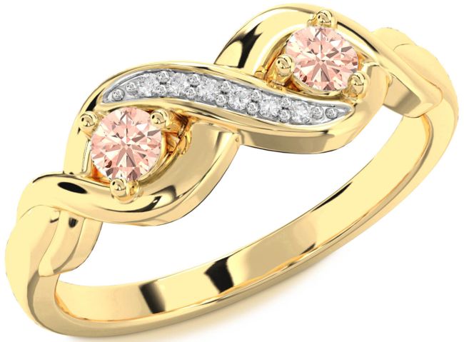 Diamond Morganite Gold Infinity Round Two Stone Ring