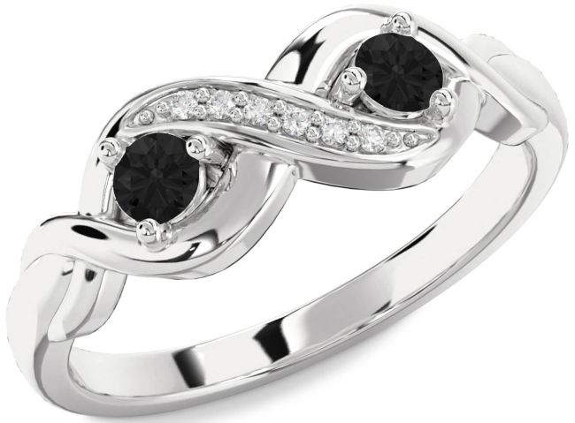 Black Diamond Silver Infinity Round Two Stone Ring