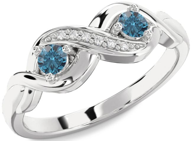 Blue Diamond Silver Infinity Round Two Stone Ring