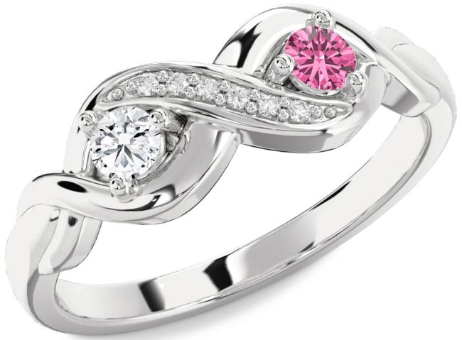 Diamond Silver Infinity Round Two Stone Promise Ring