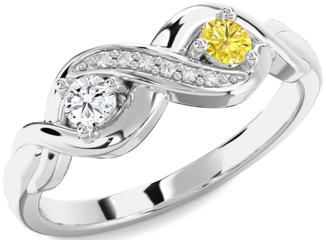 Diamond Silver Infinity Round Two Stone Promise Ring