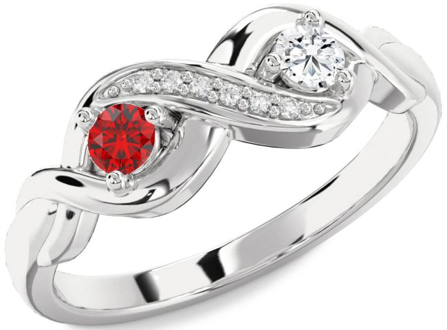 Diamond Silver Infinity Round Two Stone Promise Ring