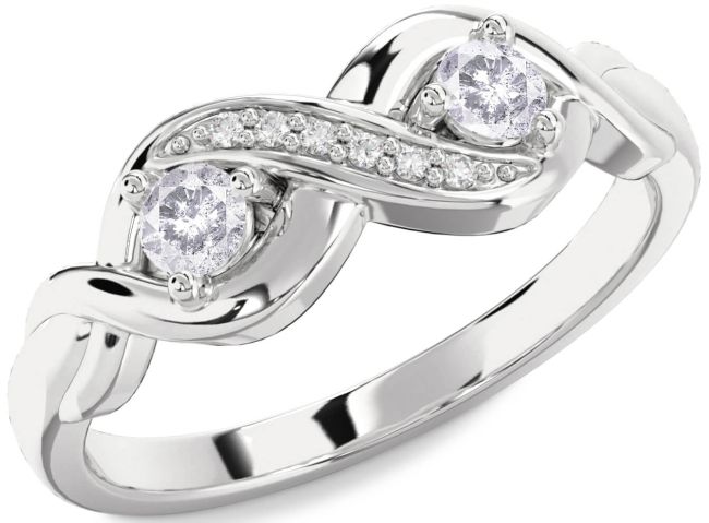Salt & Pepper Diamond Silver Infinity Round Two Stone Ring