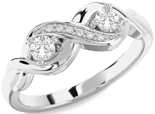 Diamond White Sapphire Silver Infinity Round Two Stone Ring