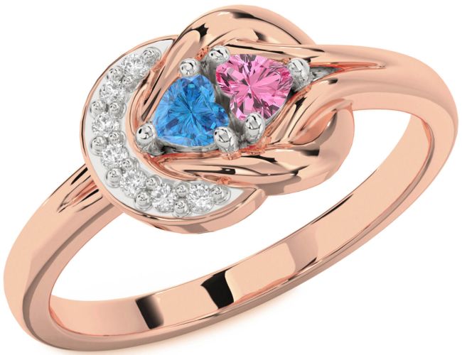 Diamond Platinum & Rose Gold Knot Two Heart Promise Ring