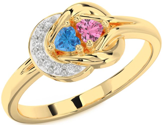 Diamond Gold Silver Knot Two Heart Promise Ring