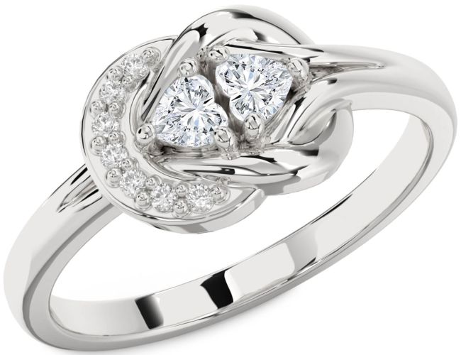 Diamond Silver Knot Two Heart Ring