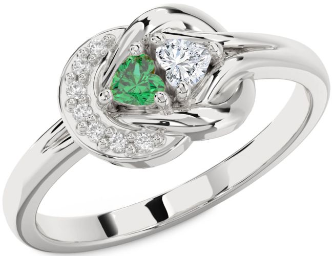 Diamond Silver Knot Two Heart Promise Ring