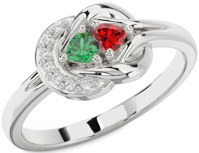 Diamond Silver Knot Two Heart Promise Ring