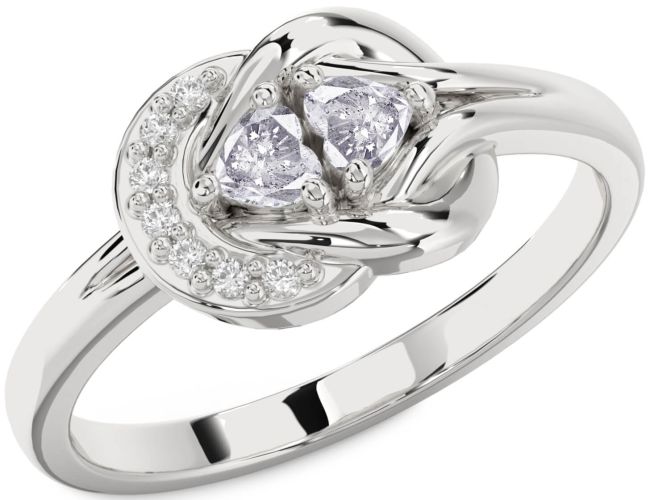 Salt & Pepper Diamond Silver Knot Two Heart Ring