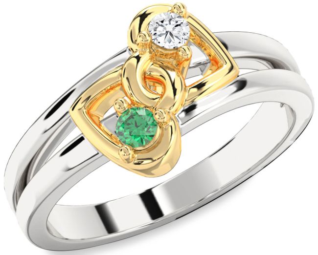 Gold Silver Heart Two Stone Promise Ring