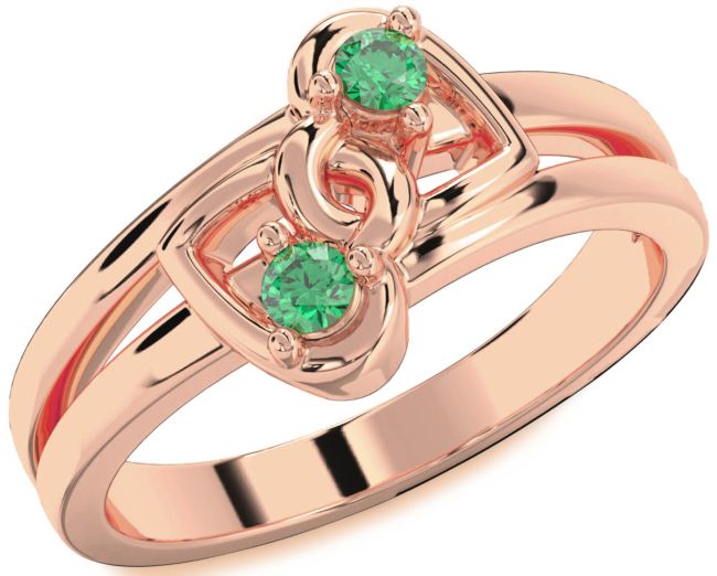 Emerald Rose Gold Heart Two Stone Birthstone Ring