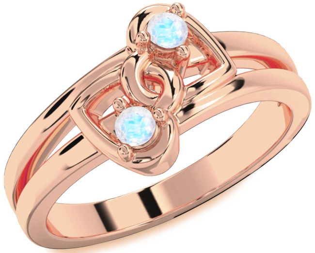 Moonstone Rose Gold Heart Two Stone Ring
