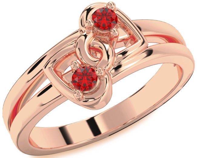 Ruby Rose Gold Heart Two Stone Birthstone Ring