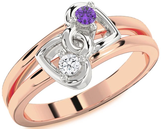 White Rose Gold Heart Two Stone Promise Ring