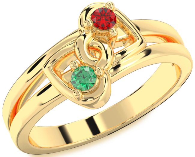 Gold Silver Heart Two Stone Promise Ring