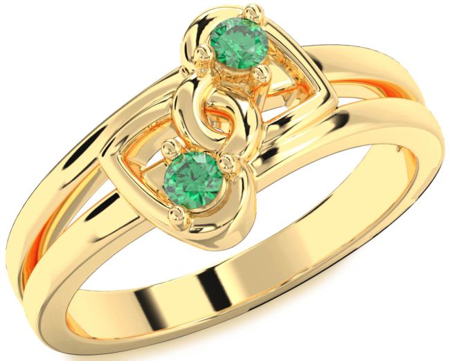 Emerald Gold Heart Two Stone Birthstone Ring