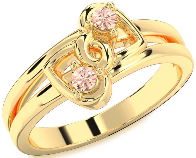 Morganite Gold Silver Heart Two Stone Ring
