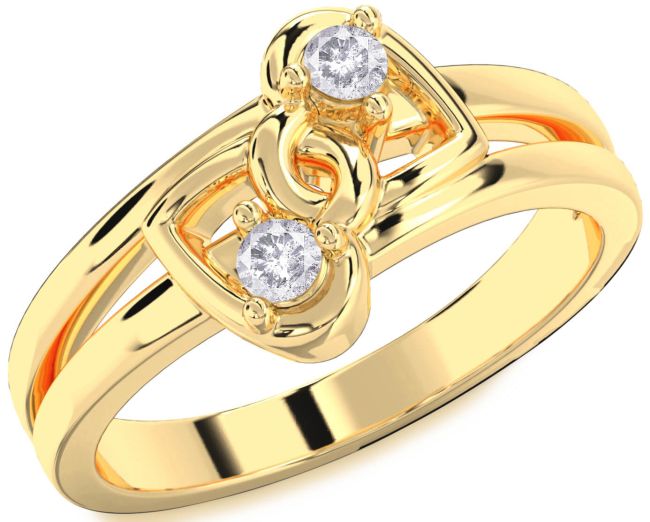 Salt & Pepper Diamond Gold Heart Two Stone Ring