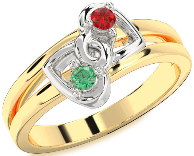 Gold Silver Heart Two Stone Promise Ring