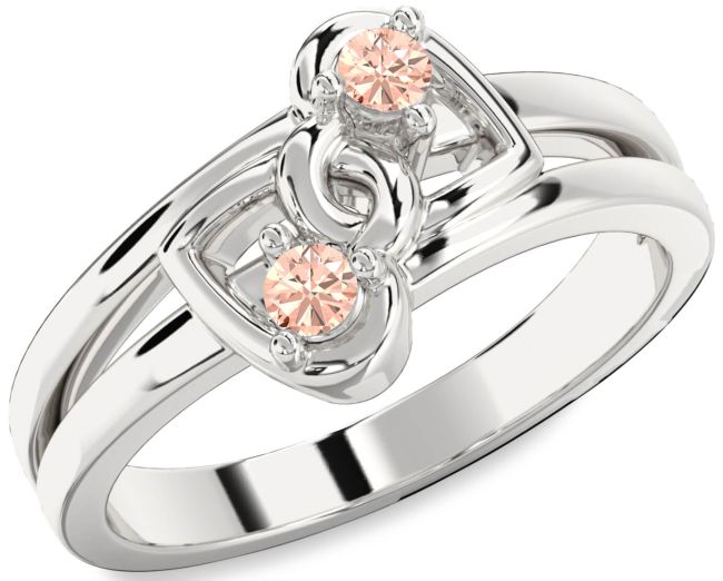 Morganite Silver Heart Two Stone Ring