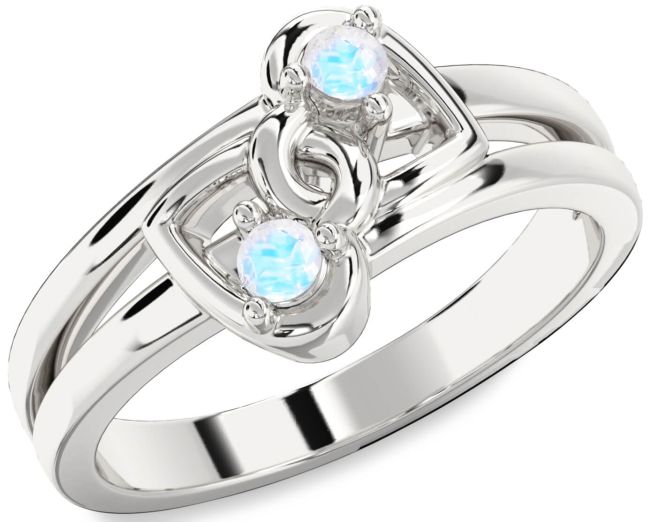 Moonstone Silver Heart Two Stone Ring