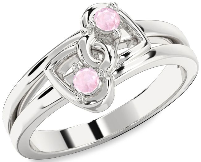 Rose Quartz Silver Heart Two Stone Ring