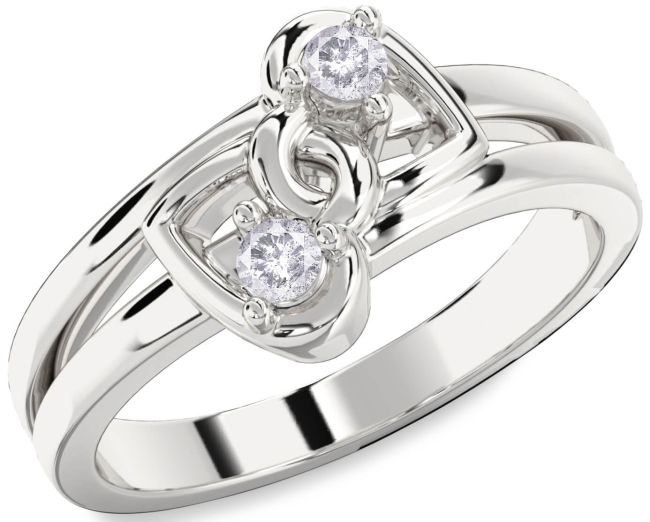 Salt & Pepper Diamond Silver Heart Two Stone Ring