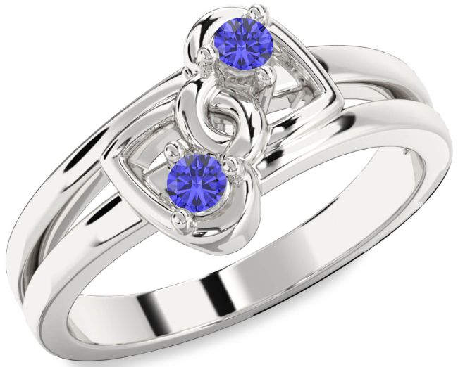 Tanzanite Silver Heart Two Stone Ring