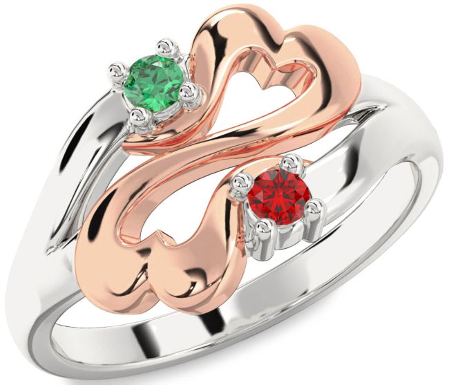 Platinum & Rose Gold Infinity Heart Two Stone Promise Ring