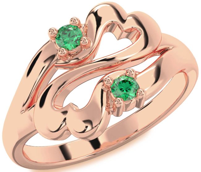 Emerald Rose Gold Infinity Heart Two Stone Birthstone Ring