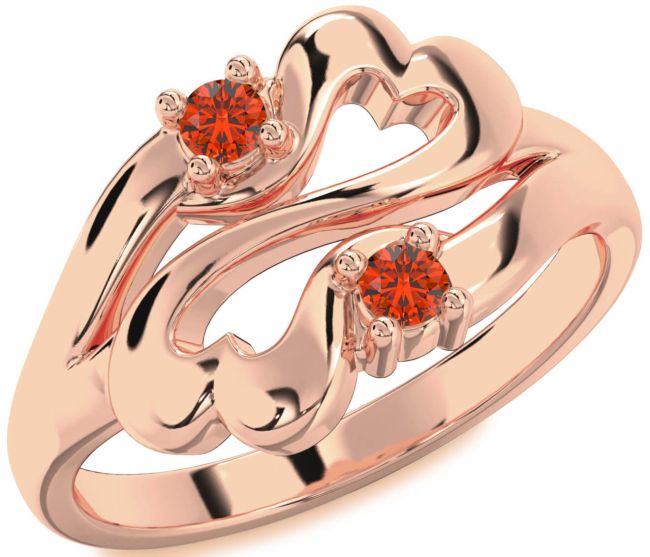 Fire Opal Rose Gold Infinity Heart Two Stone Ring