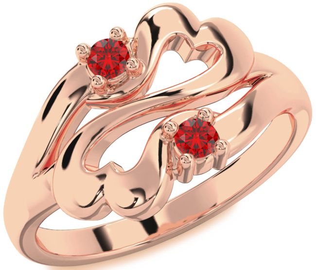 Ruby Rose Gold Infinity Heart Two Stone Birthstone Ring