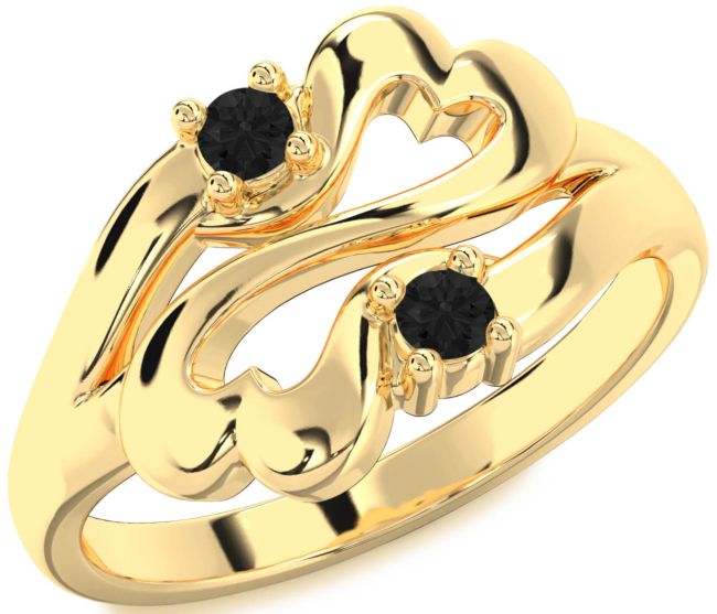 Black Diamond Gold Infinity Heart Two Stone Ring
